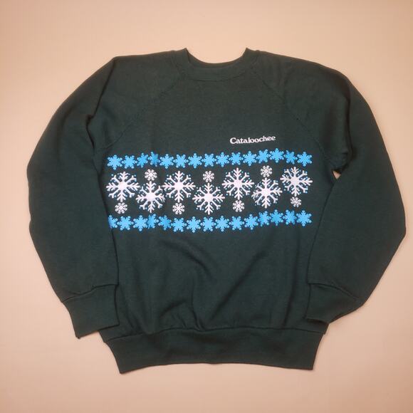 Vintage 70s Collegiate Pacific Cataloochee Winter Ski Vacation Tourist Sweater M - Picture 1 of 9